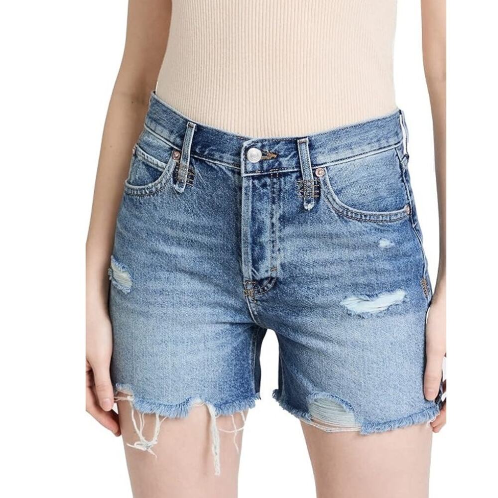 Free People Makai Cutoff Shorts Blue Frayed Denim Distressed We The Free Sz 24